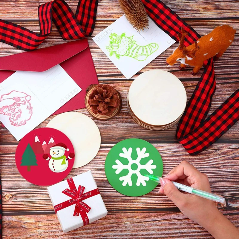 High Quality Wholesale Natural Round Blank Christmas Wooden Pieces Cutout Circle DIY Crafts Wood Discs Baby Monthly Mileston