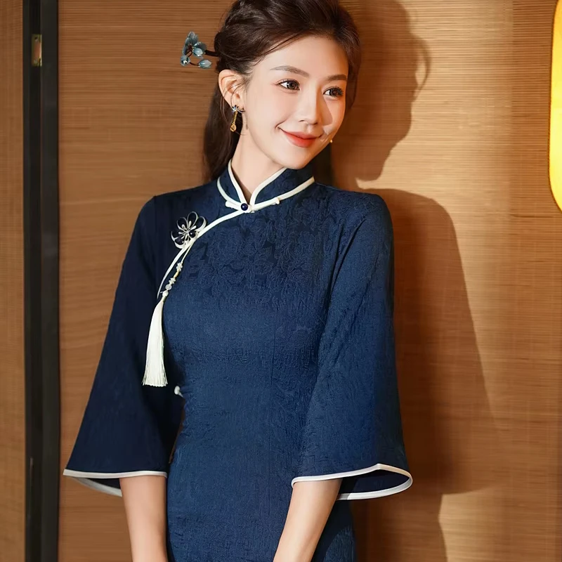 Новый дизайн вечернее винтажное платье для девочек с воротником-мандарином