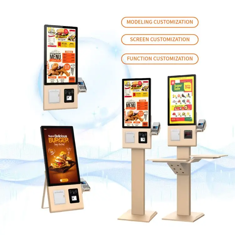 Retail 23.8 Inch Desktop Indoor Windows Touch Screen Auto Checkout Restaurant Ordering System Self Service Kiosk