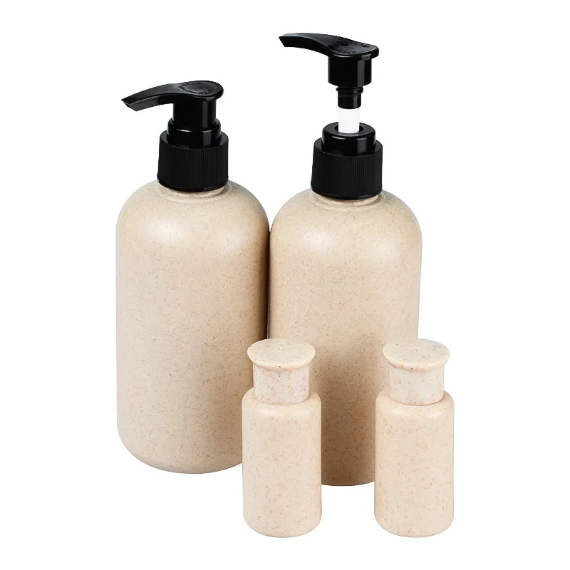 Eco friendly biodegradable container 30ml250ml300ml round shoulder bottle wheat straw recyclable bottles for shower gel shampoo
