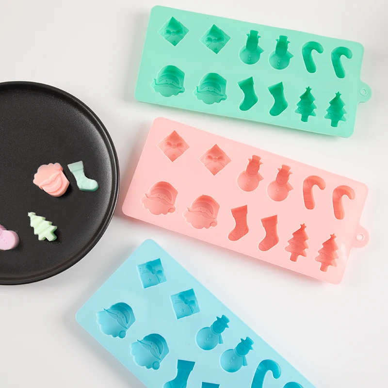 12 DIY Disposable Silicone Cake Mold Food Grade Bubble Shape with Christmas Snowman Sock Tree Number for Chocolate & Ice Grid