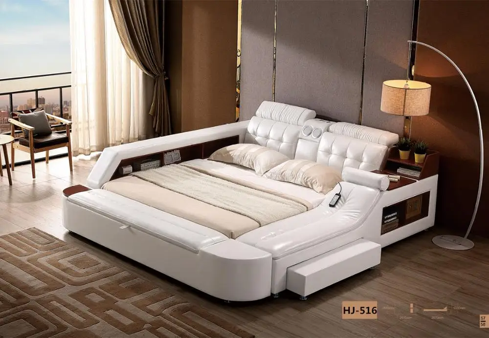 Multifunctional bedroom furniture set modern half leather electric massage bed