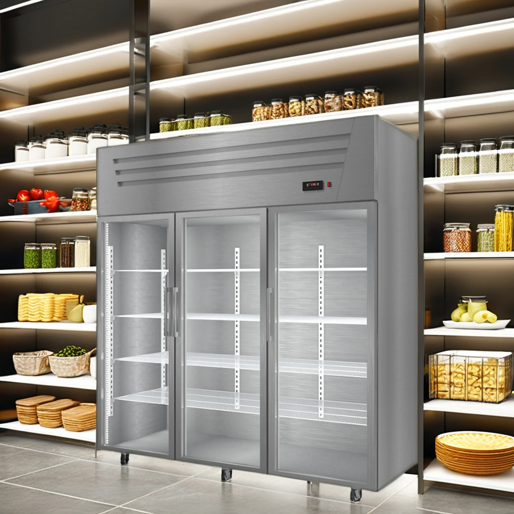 Commercial 201 Stainless Steel Upright Freezer Kitchen Refrigerator 3 Door Fan Cooling Compressor Restaurant Hotel Bar 220V