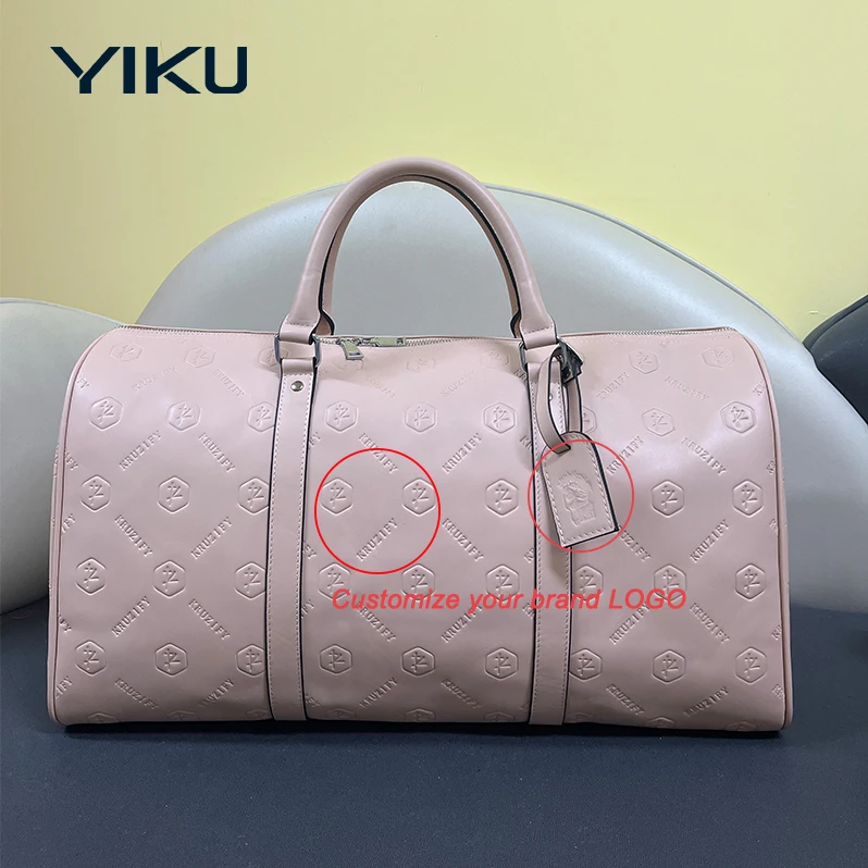 Luxury Brand Custom PU Duffle Bag Full Embossed Monogram Vegan Leather Large Unisex Weekender Luggage Gym Bag Custom Fashion