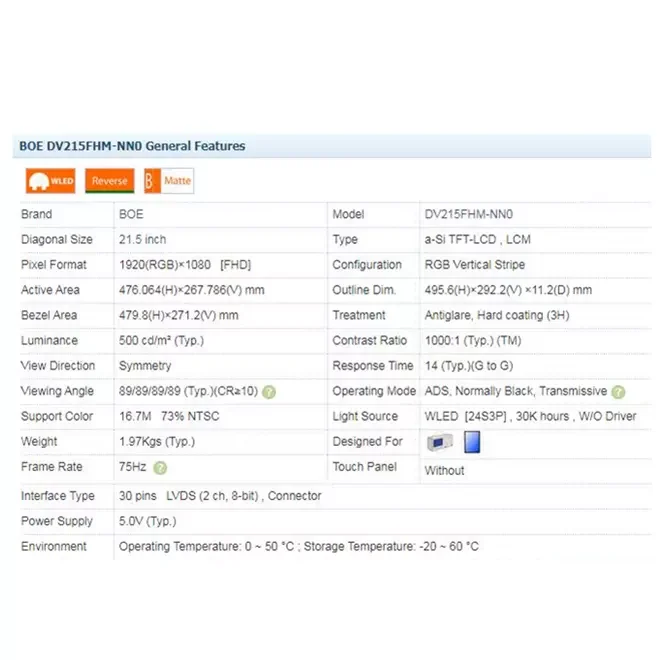 Boe 21.5 Inch DV215FHM-NN0 Desktop Monitor Lcd 1920*1080 Tft Lcd Display Panel