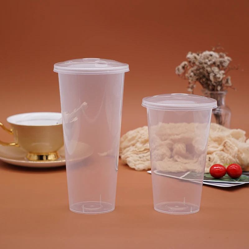 500ml/700ml  wholesale clear disposable plastic coffee milk tea cup with lid pp plastic container