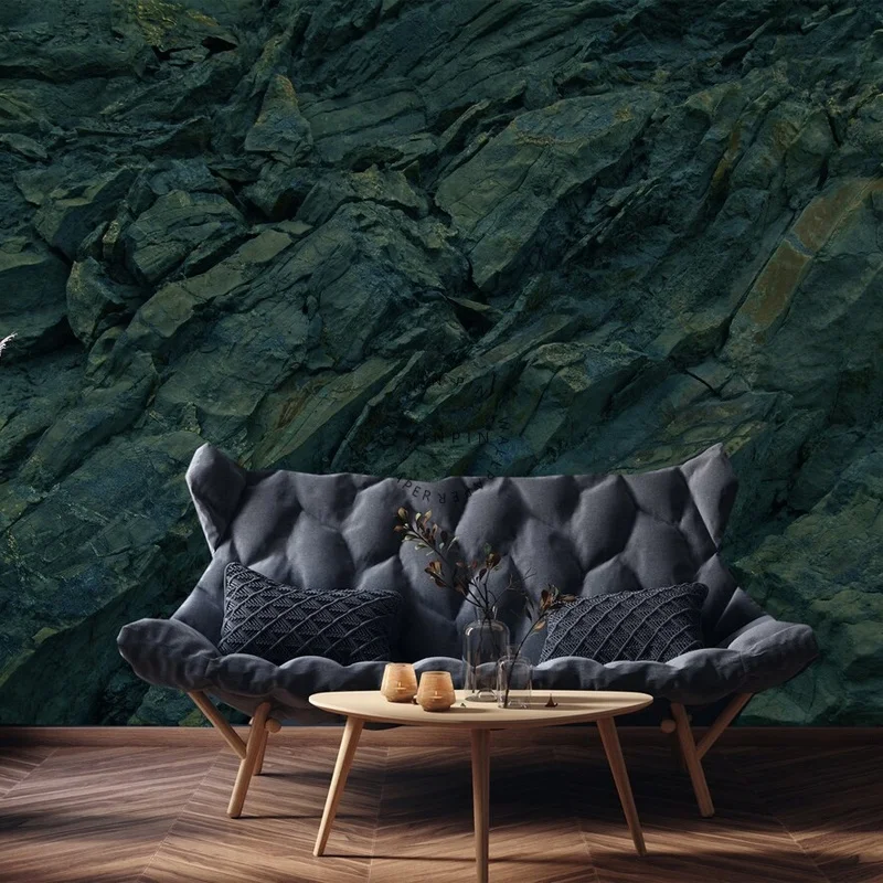 Dark green rock 3D texture background mural wallpaper rock