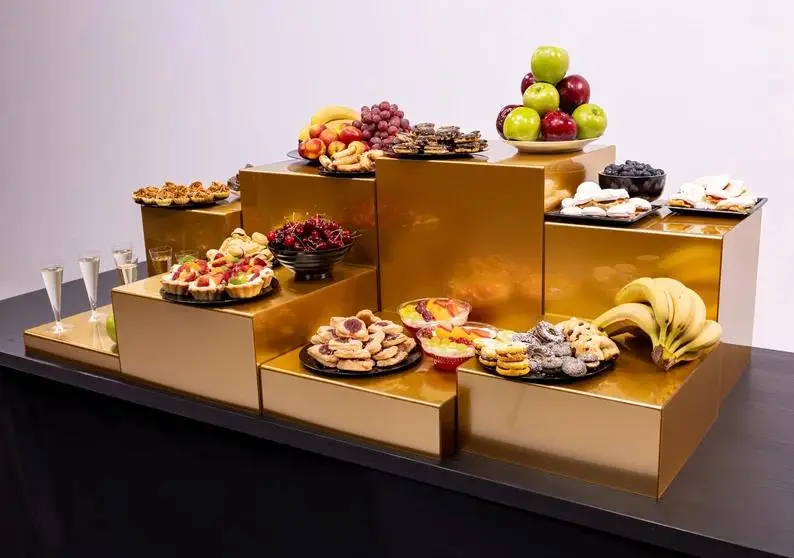 Low price Creative Dessert Table Decoration Cold Meal Stand Tea break Cake Snack Rack Acrylic Cube Buffet Food Display Risers
