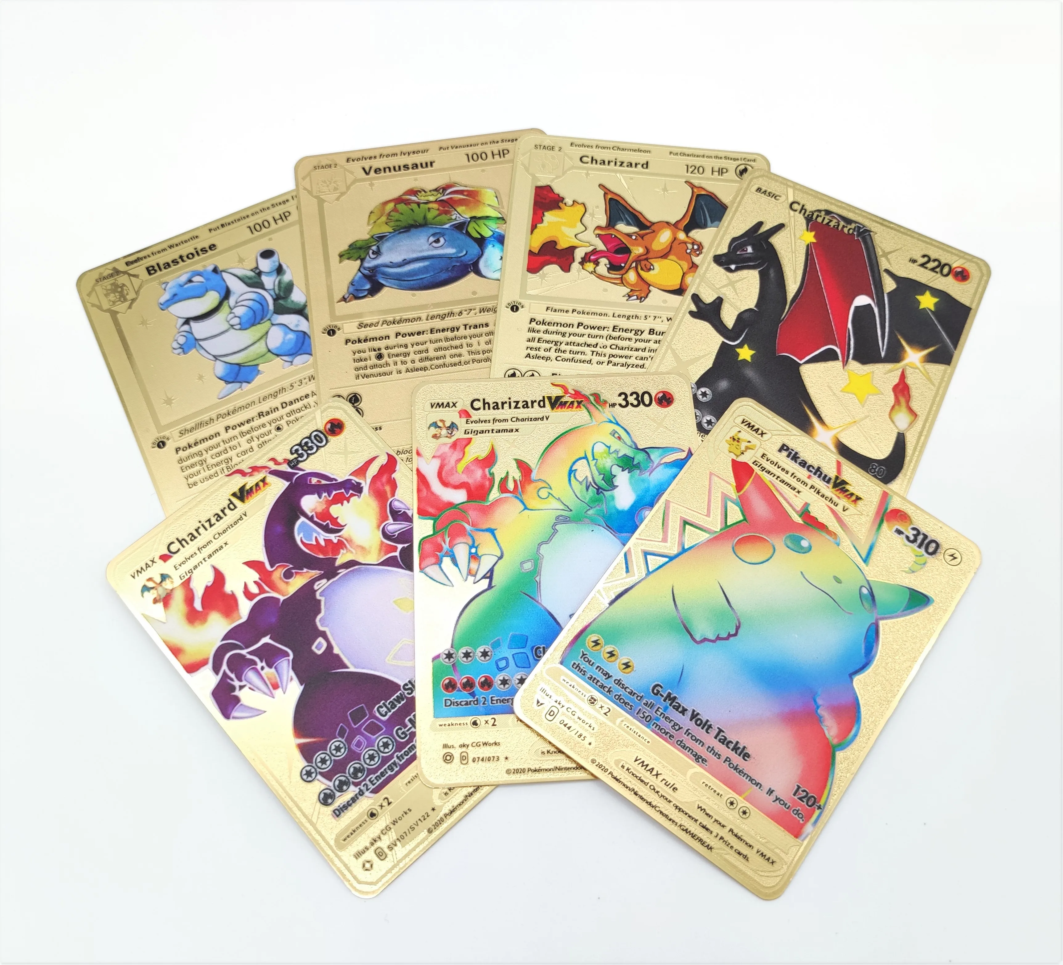 Fast Shipping Charizard Pikachu Vmax GX Gold Card Metal Custom New Trading Cards Poke m0n Cards Game