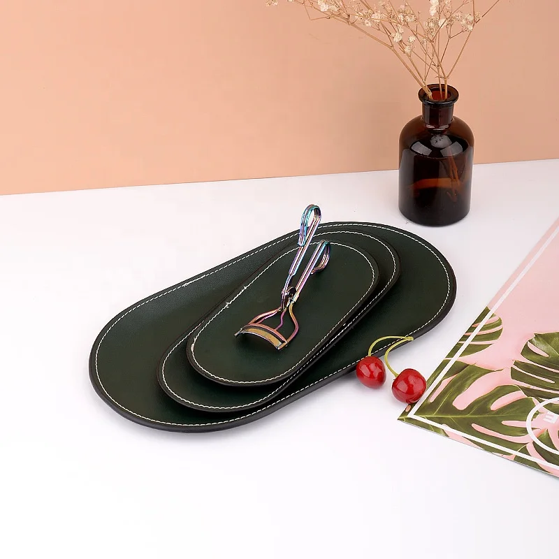 Wholesale Decorative Oval Faux Leather Ring Holder Ring Dish Couch Leather PU Serving Jewelry Trays Trinket Tray