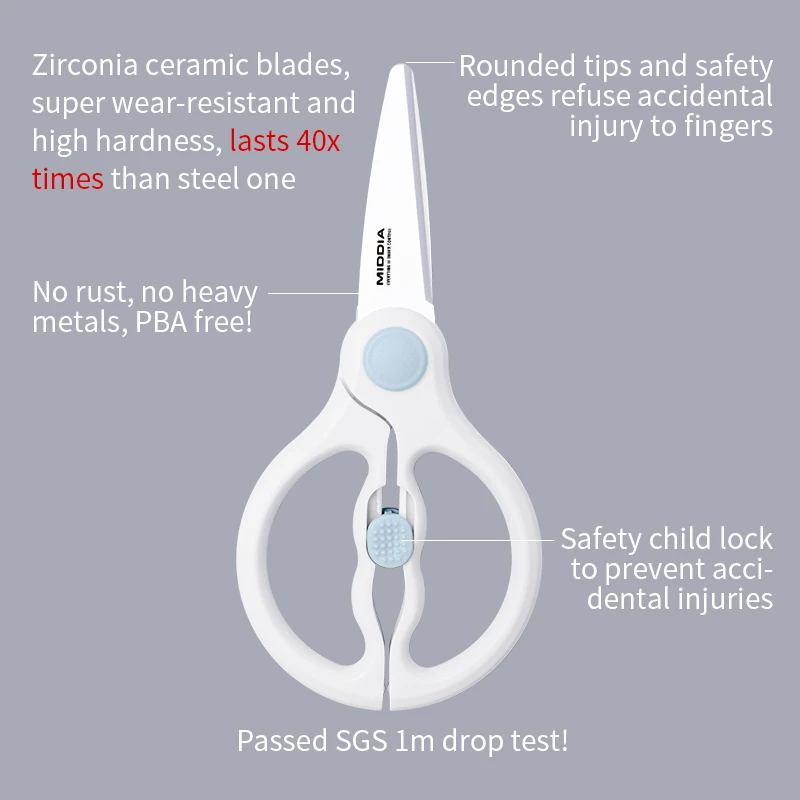 MIDDA Scallion Cutter Herb Laver Spices Cook Tool Cut Kids Feeding  Baby Safety Food Ceramic Scissors 2.5 Inch KItchen Scissors