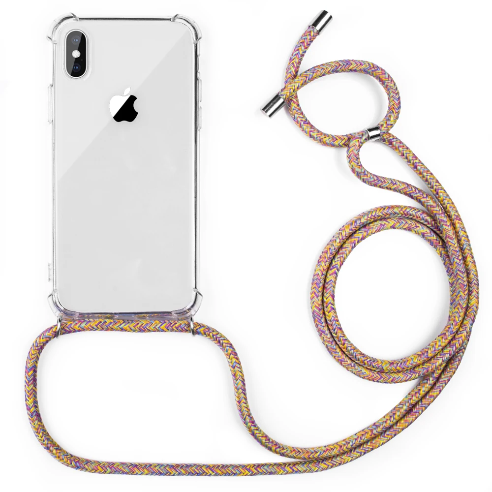 Lower MOQ Transparent TPU With PC Mobile Cover With PP Cord Lanyard Clear Phone Case For iPhone 11 For HuaWei P30