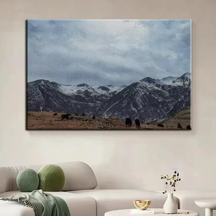 New product explosion 2024 modern snowy mountain art canvas wall decor painting with floater frame for living room and hotel