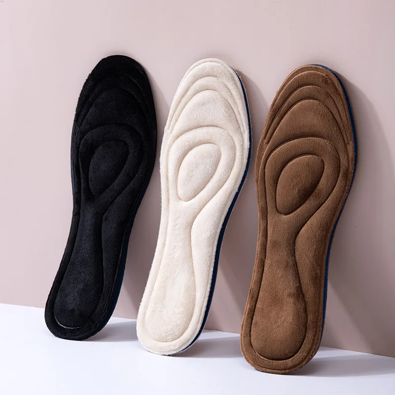 Warm Insoles for Men Women Thickened Sweat-absorbent Deodorizing Comfortable Plush Soft Leisure Sports Winter Fur Warm Insoles