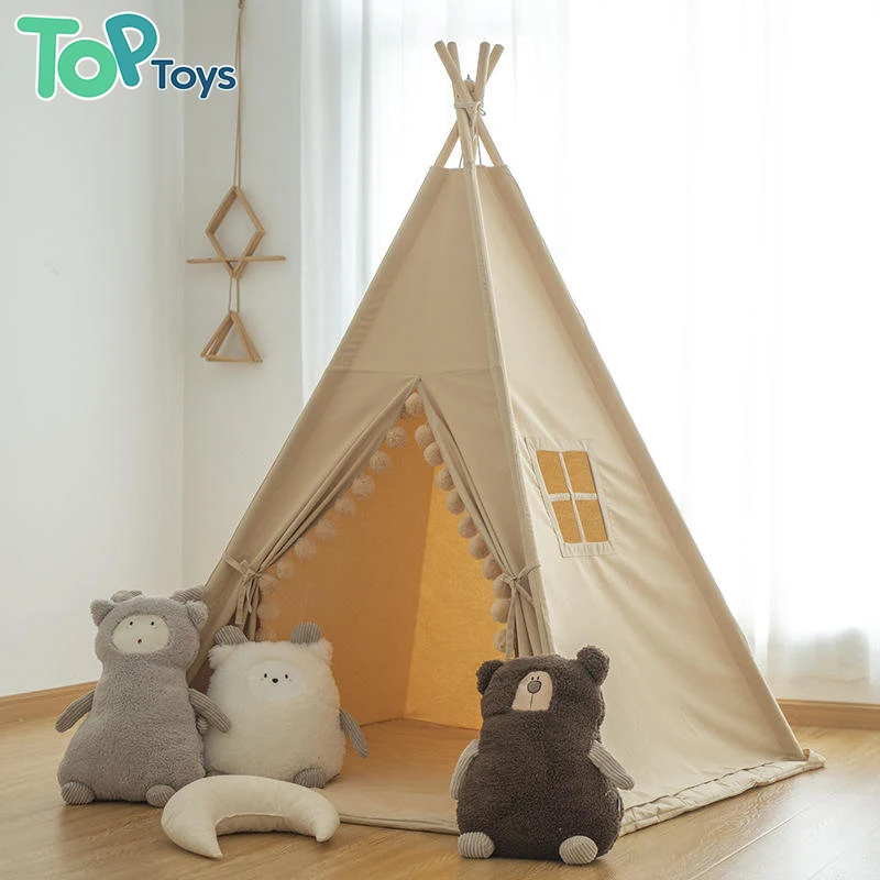TOP Kids Christmas Gift Teepee Play House Of Pine Wood Play Tents For Kids Indoor Children Teepee Tent Playhouse Toys