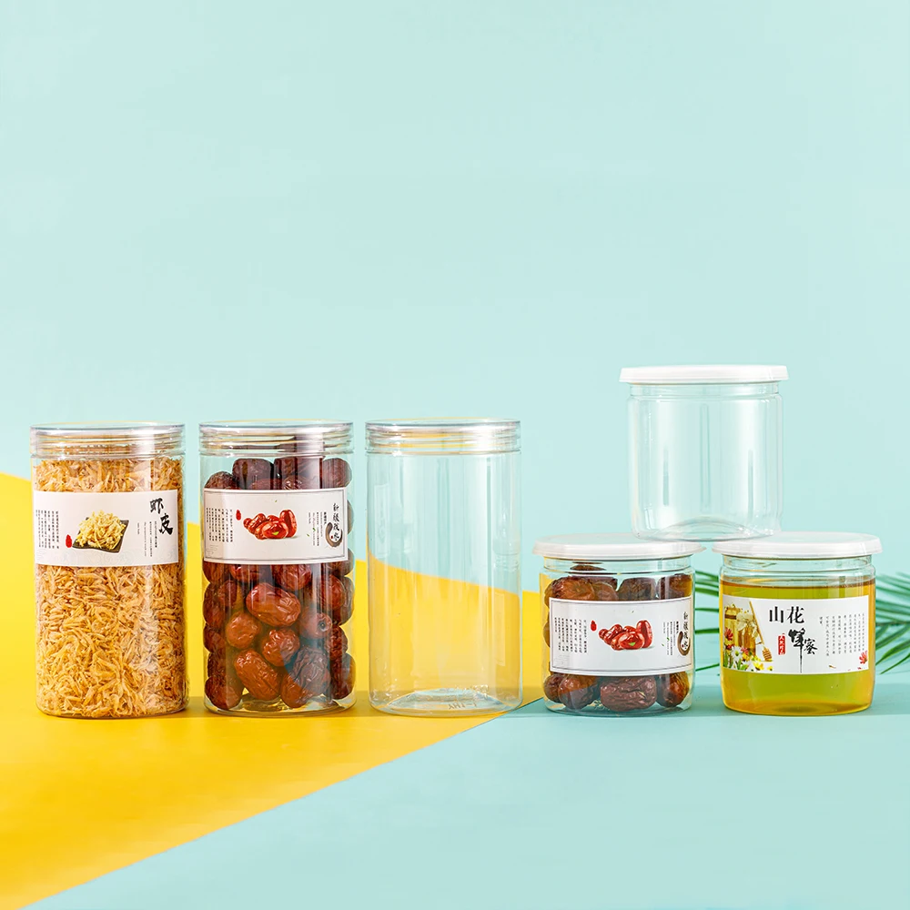 Empty Transparent Jars 300ml 400ml 500ml Honey Candy Pet Plastic Jar In Bulk With Lids