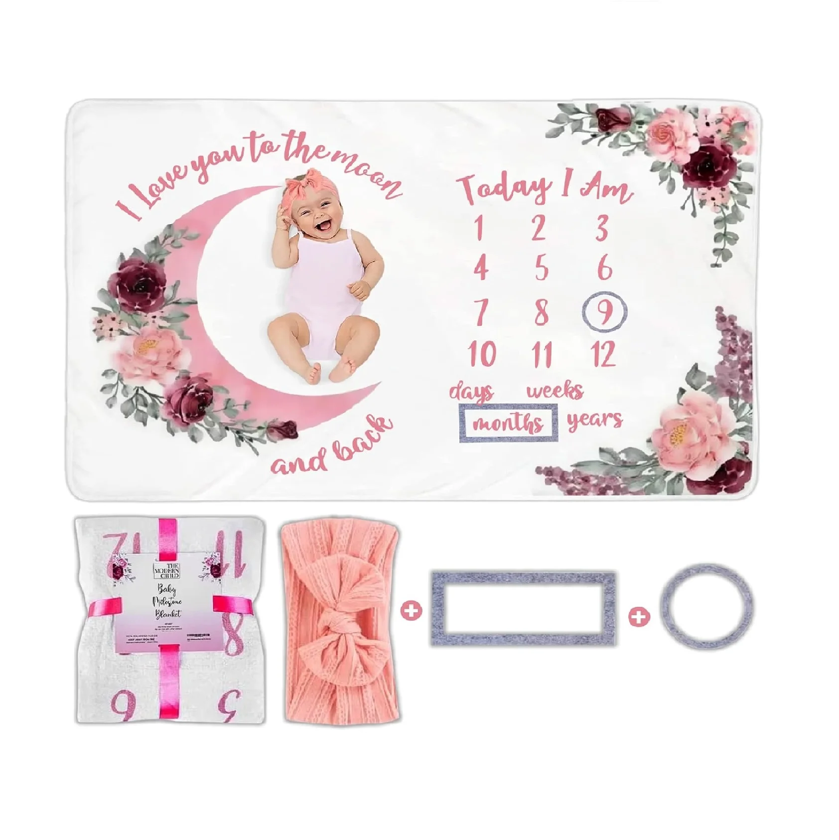 Personalized Bliss Customized Fabric Monthly Milestone Blanket for Baby