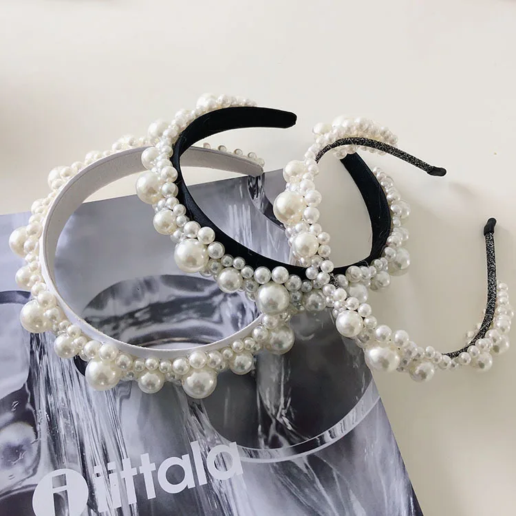 LRTOU Wholesale New Women Fashion Hairband Hair Accessories Custom Baroque Pearl Beaded Hair Band Headbands For Girls