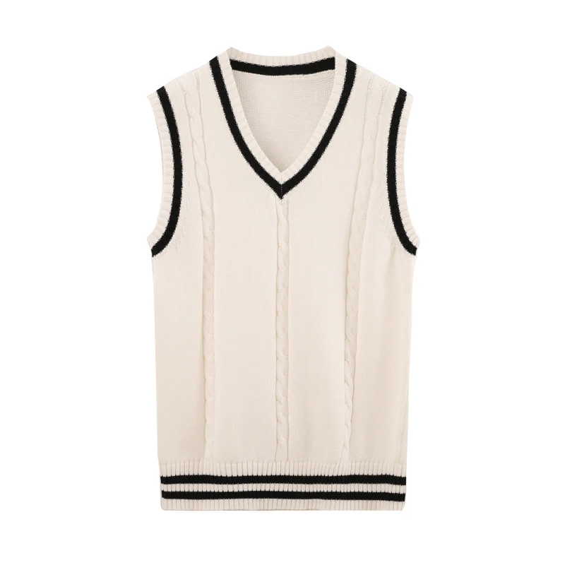 Women Knitwear Wholesale v-neck knit Sweater Vest Cabel Knitted Pullover Sleeveless Cotton vest Manufacturer women knit top men