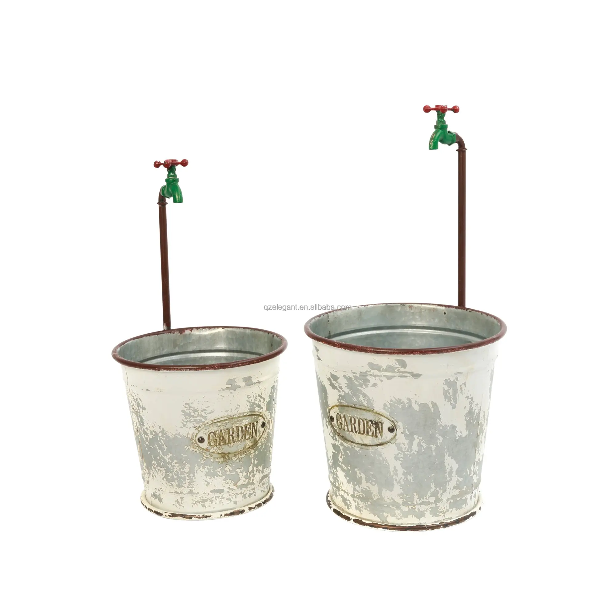Wholesale set 2  vintage outdoor garden metal flower pot decor planter water buckets with faucet