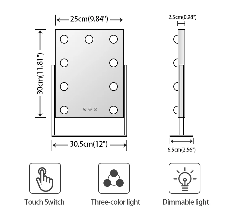 9 LED Dimmabl Bulbs Tabletop Makeup Mirror 3 Color Lighting Modes Hollywood Makeup Vanity Mirror