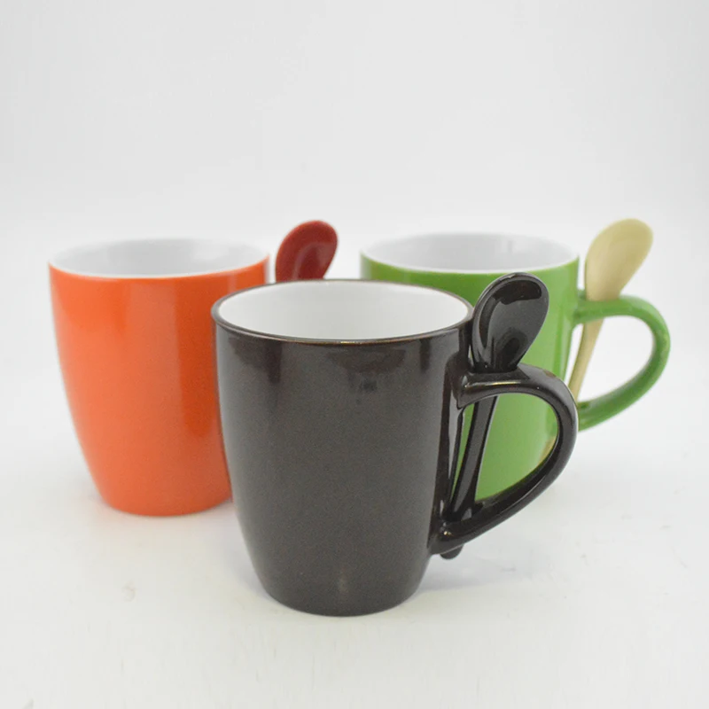 Custom ceramic coffee glaze two-tone solid color glazed stoneware mug with spoon