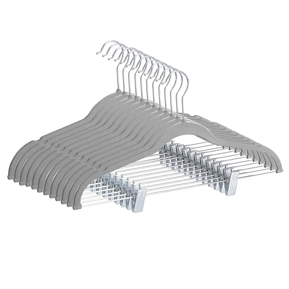 Original Factory Supplier Strong Finger Space Saving Flocked Clips for Clothes Velvet Hanger