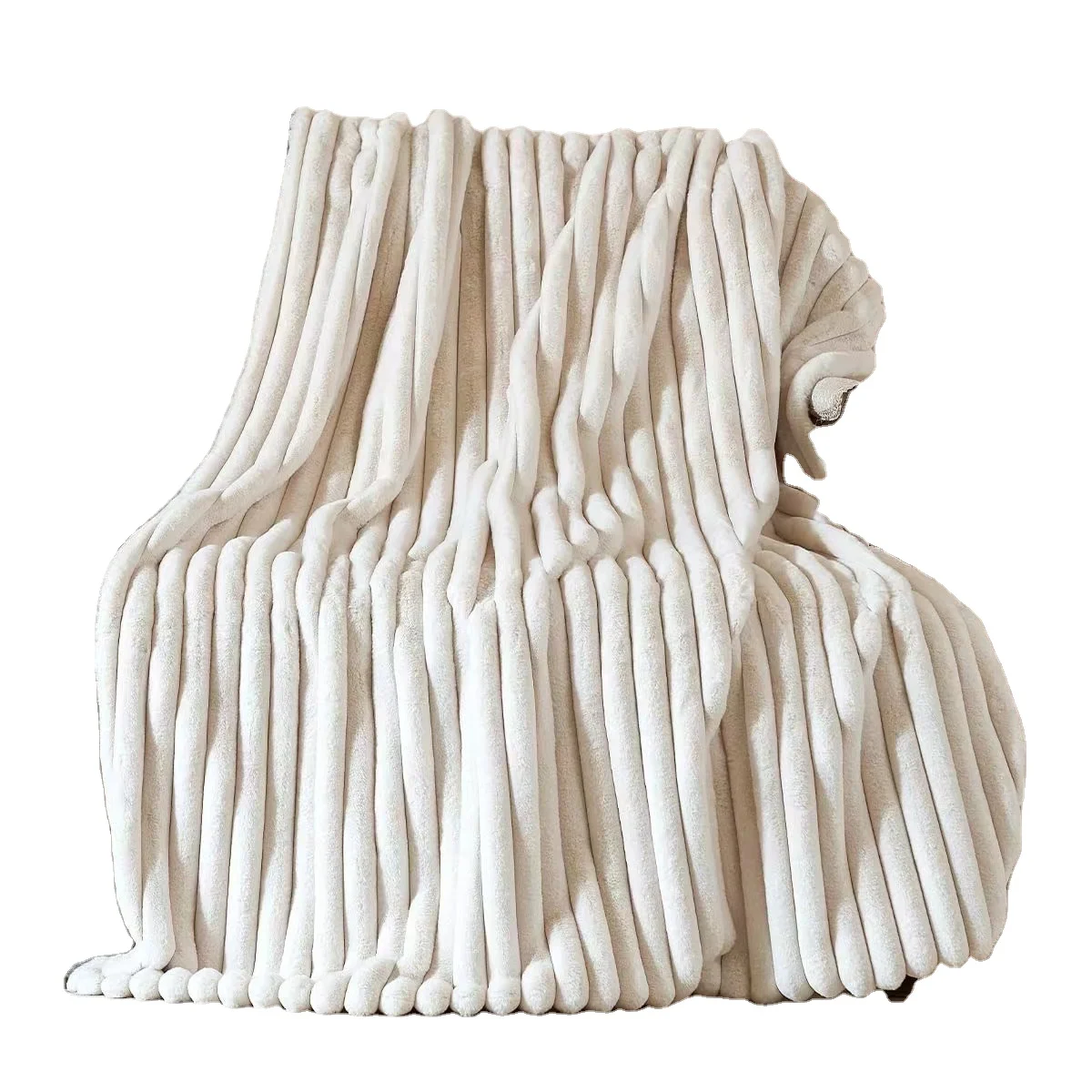Luxury Jacquard Striped Faux Fur Throw Blankets Cozy Texture Milky Fluffy Plush Blanket for Sofa Couch
