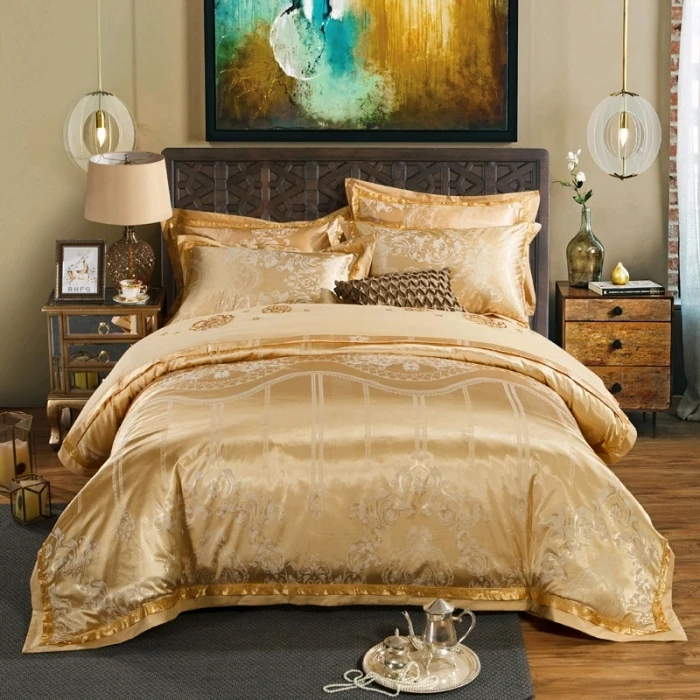  Jacquard Design All Season Down Alternative luxury silk comforter sets bedding