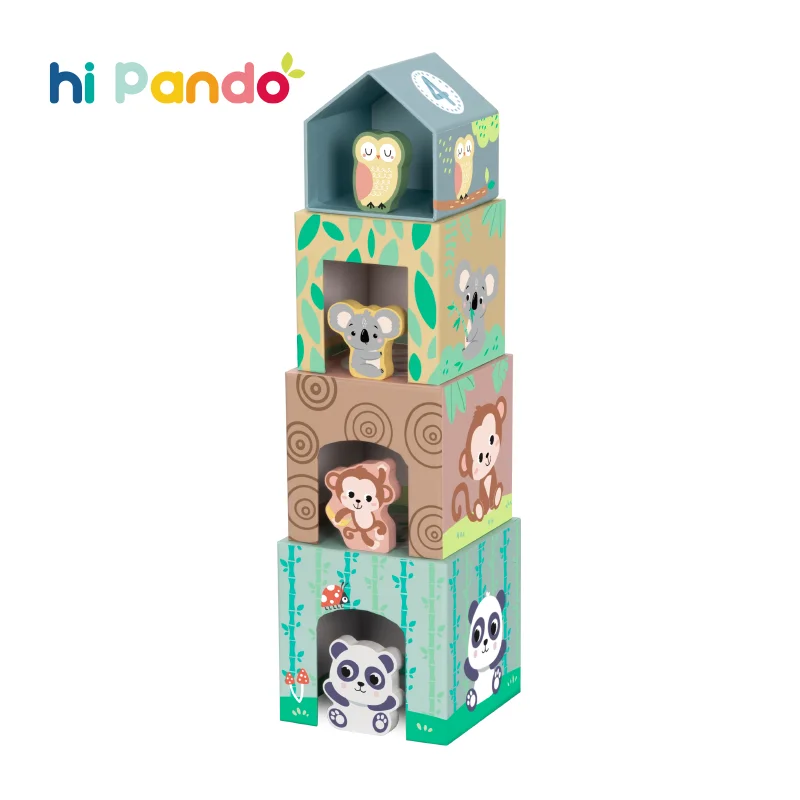 Cartoon Animal Stacking Toys Nesting Box Paper Cardboard  Zoo Children Play Educational Toys for Kids Learning