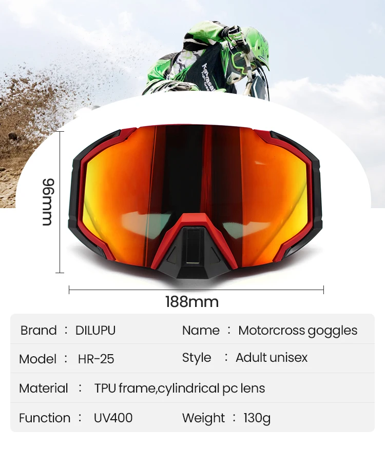 High Quality Motocross Goggles Tear Off Custom Off Road Dirt Bike Goggle Oem Motorcycle Mx Moto Goggle