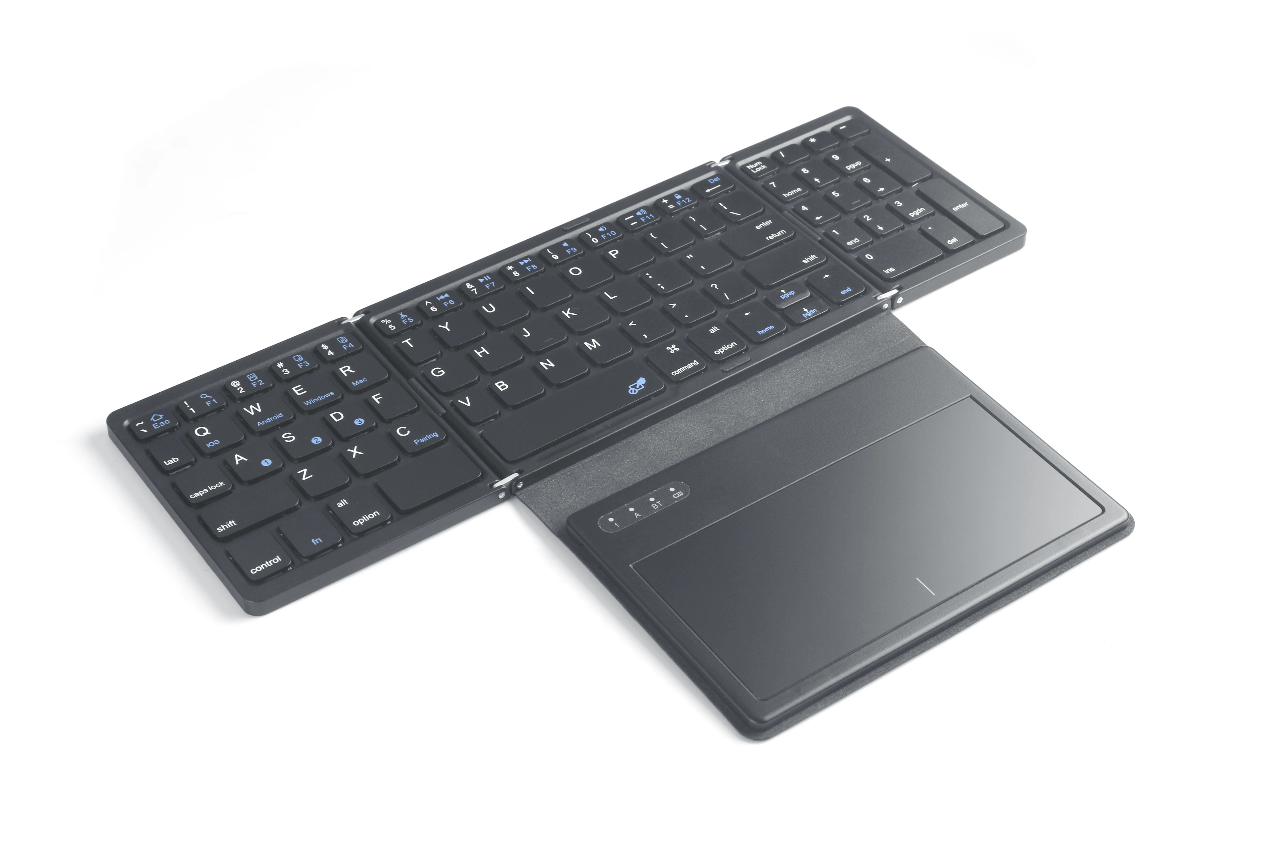 Slim Portable 84 keys triple folding foldable keyboard wireless bluetooth keyboard with touchpad keyboard for phone tablet ipad