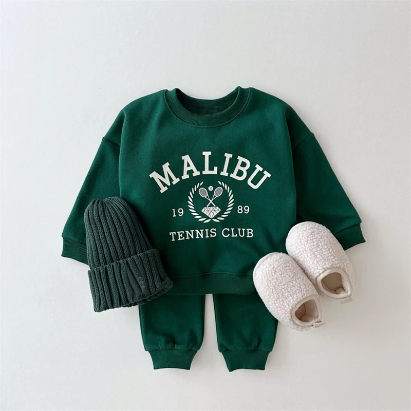 Custom Label New long sleeve kids clothing set baby boy clothes 2 to 3 year 2 pieces set fleece fabric sport wear