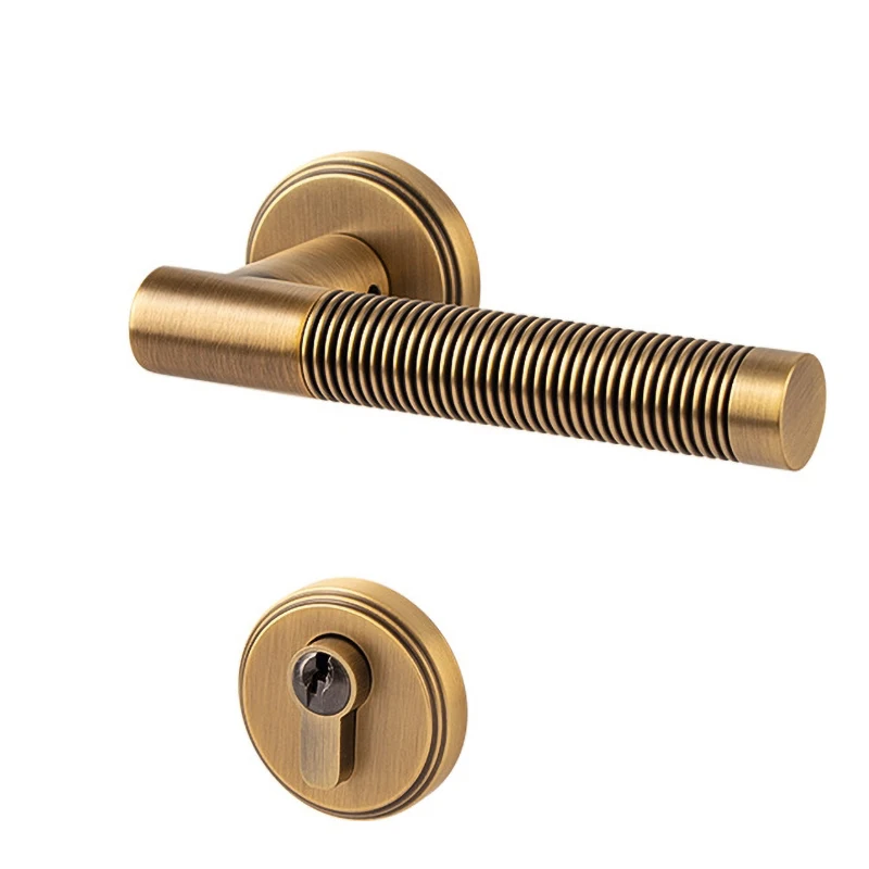 Qiansi Indoor Pure Copper Door Lock Mute French Magnetic Door Lock American Bedroom Door lever set vintage style