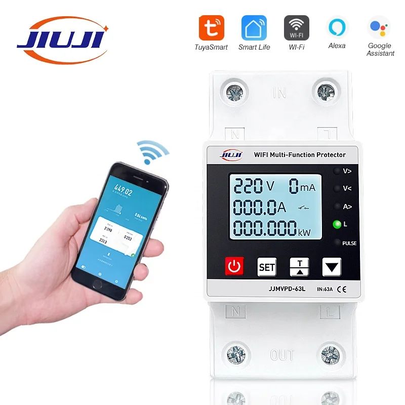 63A WiFi multi function protector Over Under Voltage Protector Relay Circuit Breaker Timer Energy Power kWh Meter