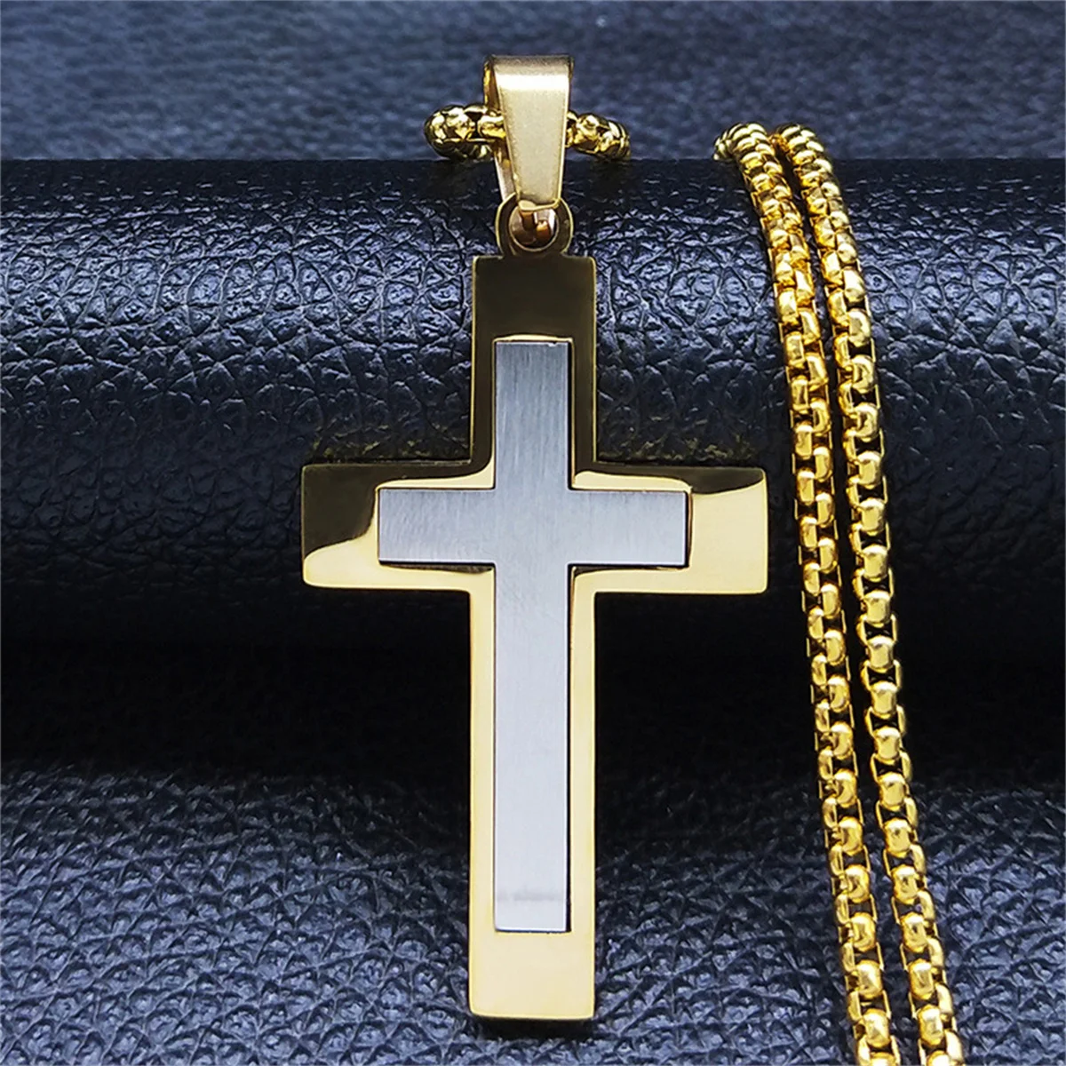 Hip Hop Stainless Steel Chain with Large Cross Pendants Necklaces for Men Trendy Street Accessories on Neck Fashion Jewelry Gift