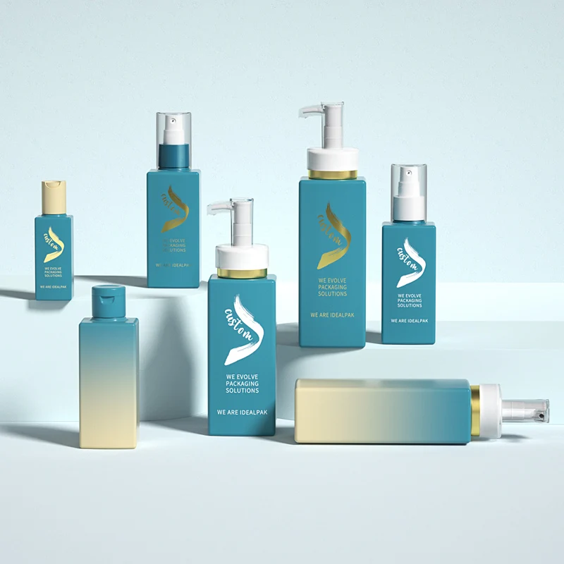 Deluxe Square PET Shampoo And Conditioner Packaging Containers Empty Skin Care Lotion Plastic Bottles
