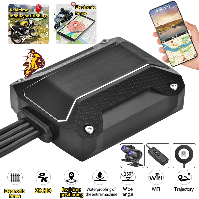 MOTO WiFi Motorcycle DVR Dash Cam 2K/1080P Full HD Front Rear View Waterproof Lens Motorbike Camera GPS Logger Recorder Box