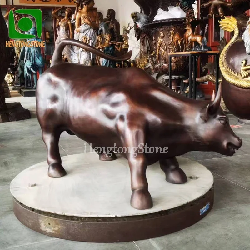 Western Style Bronze Casting The Wall Street Bull Statue Metal Small Animal Statue