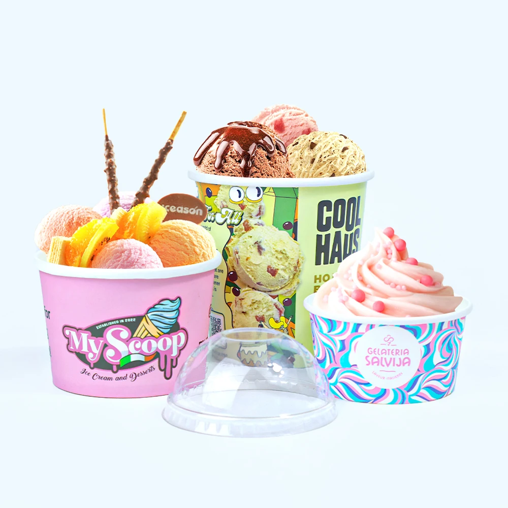 ZJPACK High Quality Custom Printed Disposable Ice Cream Disposable Paper Cup ice cream cup with lid