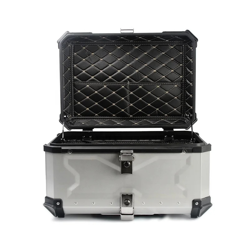 65 Liter Aluminum Alloy Plate X Embossing Motorcycle Waterproof Quick Release Top Box Rear Rack Case Helmet Case