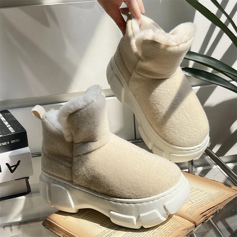 7CM Increase Thick Sole Winter Warm Ankle Boots EVA Non-slip Furry Women Snow Boots Casual Outdoor Cotton Shoes