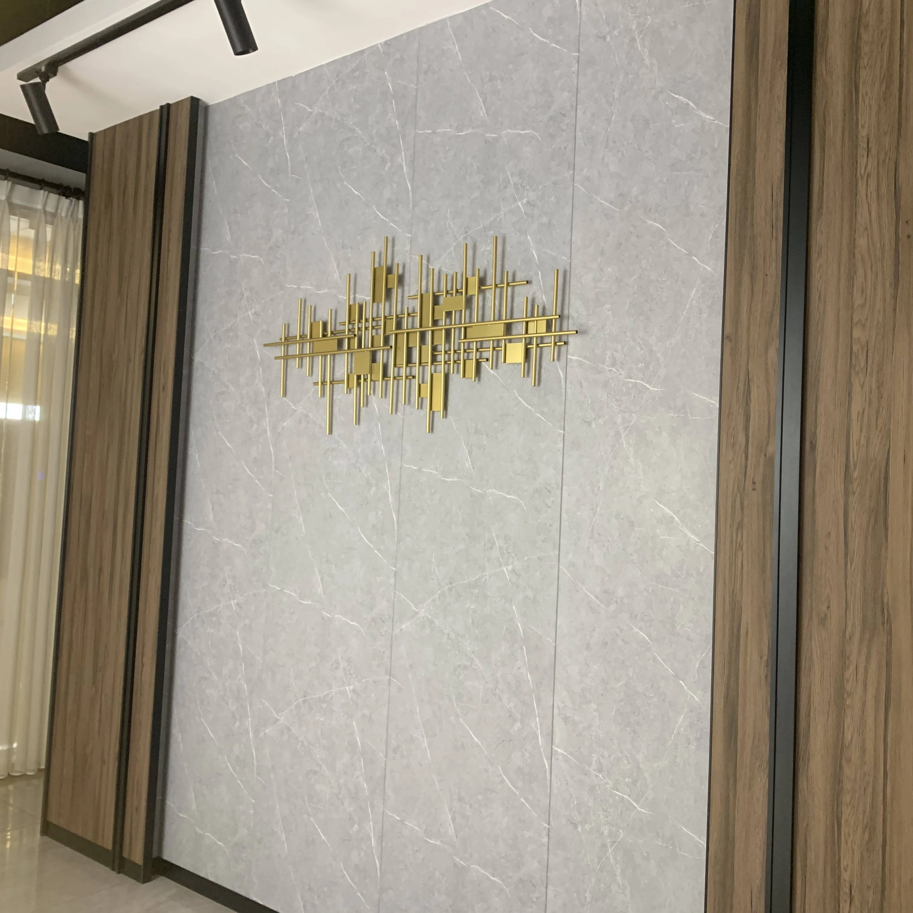 Melinco Waterproof and Mildew Proof Flat Marble Grain Alike Stone Decorative Wpc Bamboo Fiber Wallboard Wall Panels