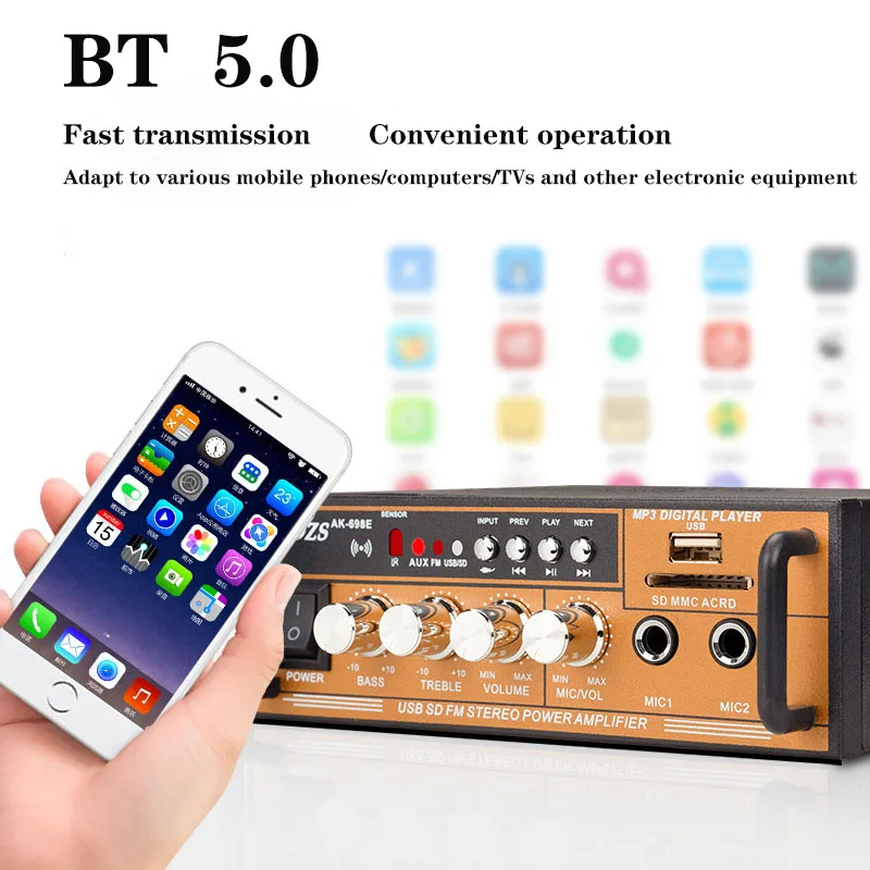  Hifi power amplifier home lossless 12V card U disk radio and air 220V high mini small