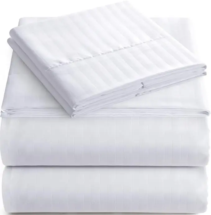 Factory Manufacture 5 Star 300 Thread Count 3Cm Sateen Stripe Bedsheets 100% Cotton White Bed Sheet Set Use Hotel