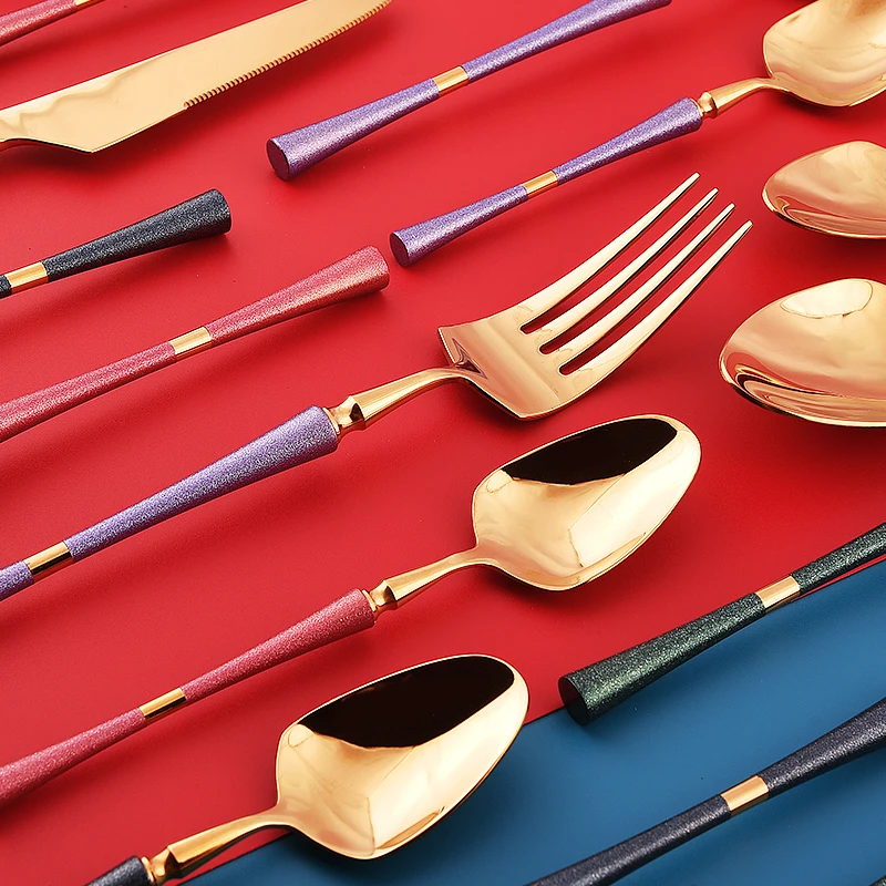 hot selling wholesale cheap travel flatware sets reusable silver stainless steel spoon fork  knife wedding gold flatware set