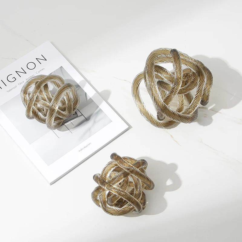 Home transparent glass ball knot colored glass twisted knot craft black crystal ball decoration