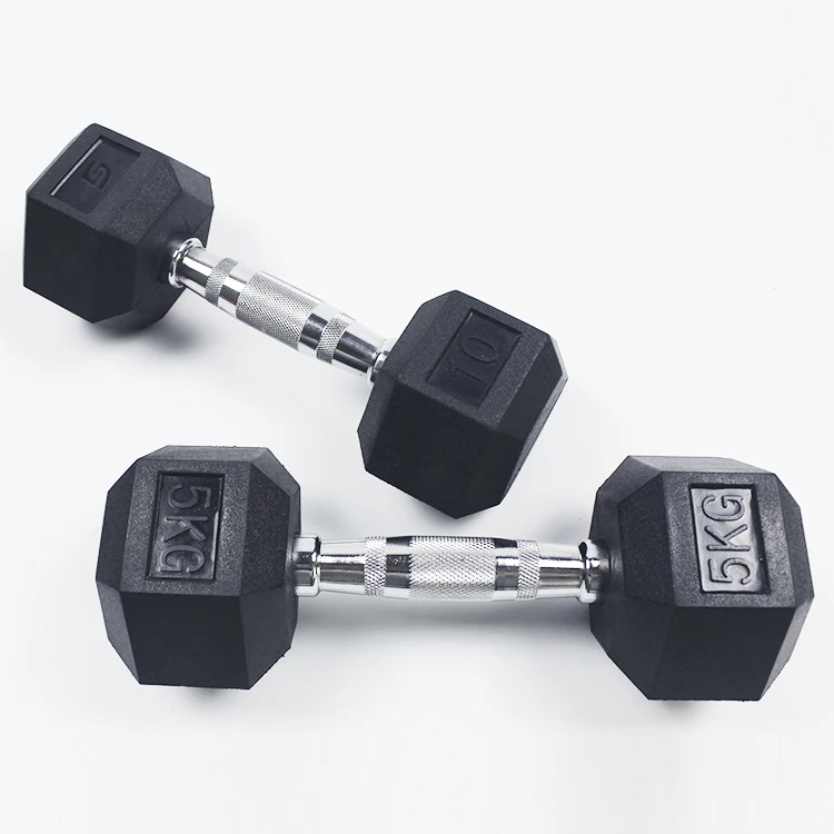 Shandong Dongshang Commerical Fitness Gym Free Weights Black Rubber Hex Dumbbell Set
