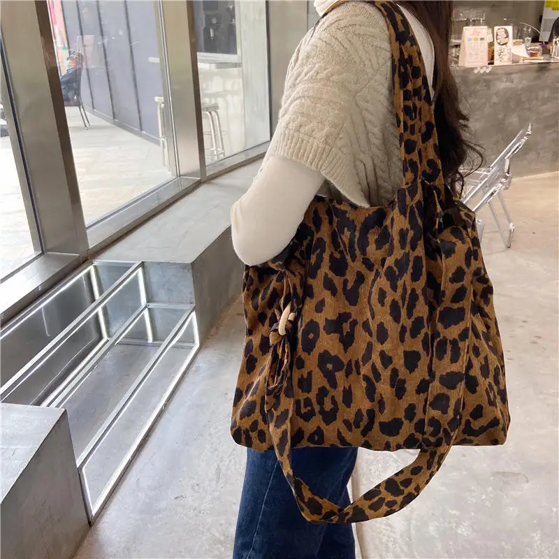 YIMYIK 2022 New Fashion Leopard Print Ladies One-shoulder Bags Retro Canvas Women Casual Tote Handbags