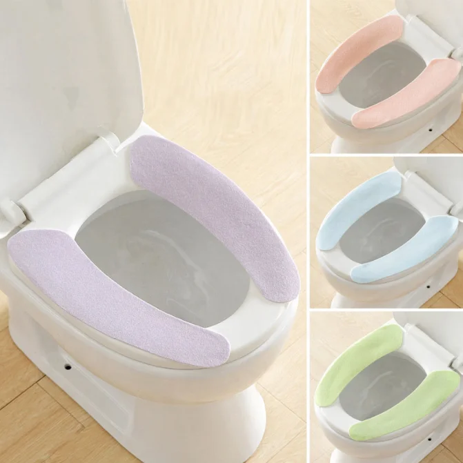 Toilet Seat Stickers Toilet Seat Cover Portable Washable 2Pcs Toilet Mat Cuttable Paste-Type Bathroom Accessories